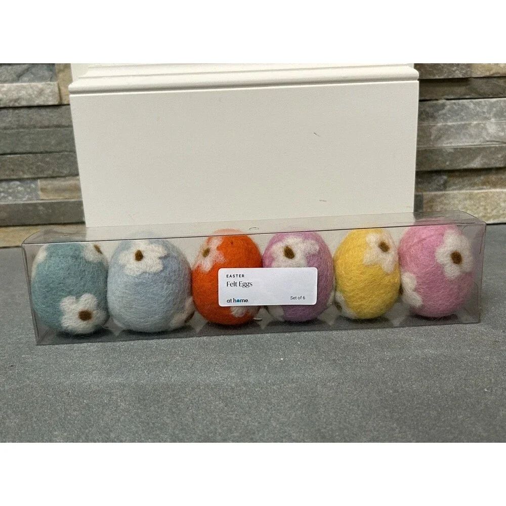 At Home Easter Felt Eggs Figurine Set Of 6 Multicolor Seasonal Decor